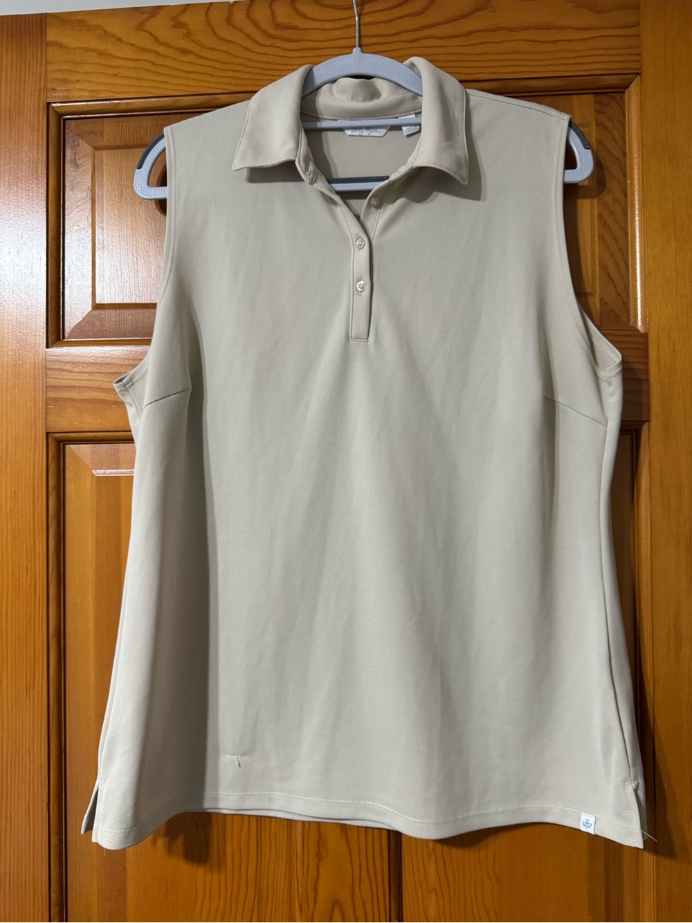 Lady Hagen Sleeveless Polo Tank Top in Light Beige